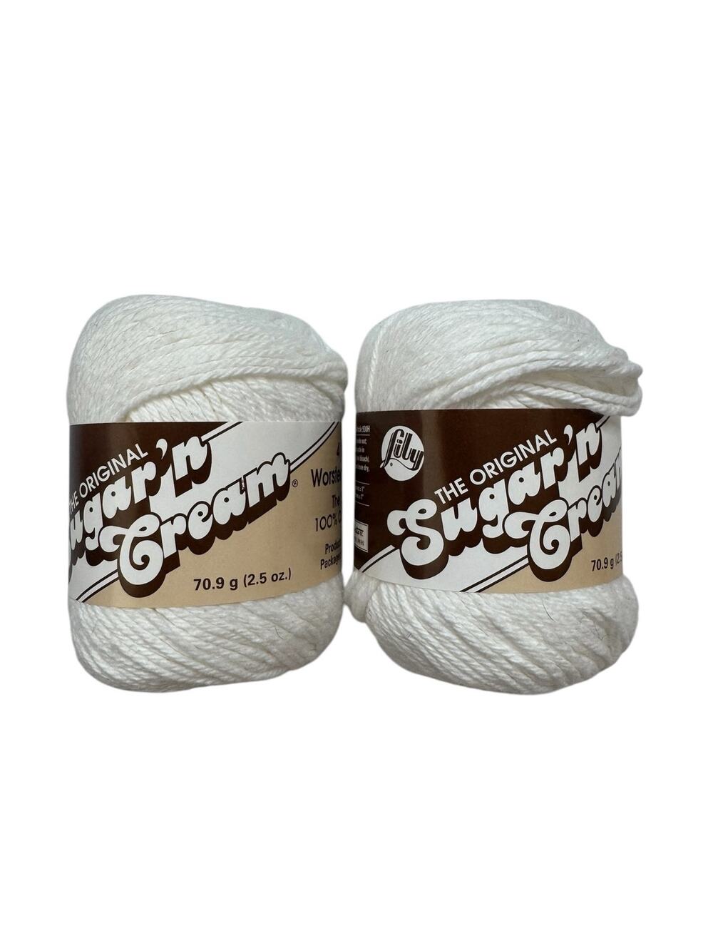 LILY Sugar N Cream 100% Cotton Yarn in White 2 Skeins NEW #6719 Made in USA